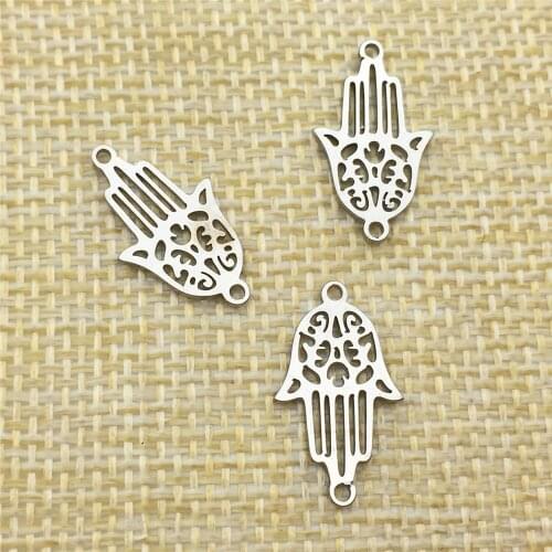 Stainless Steel Connectors 10pcs Bright Silver Hamsa Lucky Hand Charm Fit Necklace Connector Diy Bracelet Jewelry Make Finding