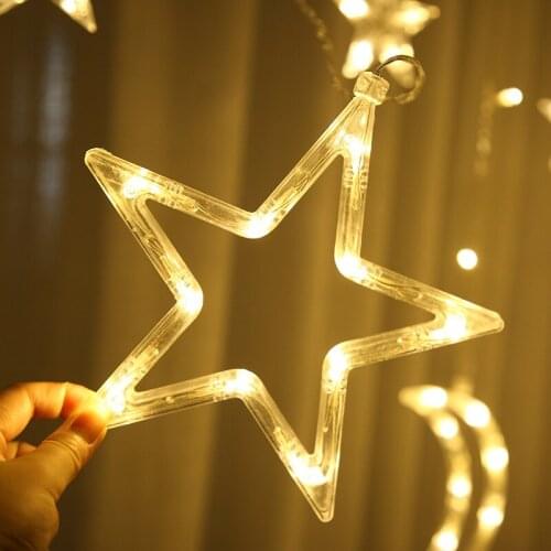 EU 220V Moon Star Lamp LED Fairy String Light Navidad Garland Lights for Room Curtain Lights Christmas Decorations Wedding Decor
