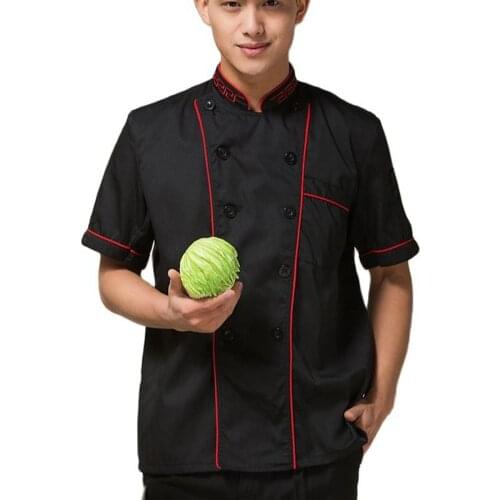 Chef Uniform Chefs Short-sleeved Wear Black Kitchen Clothes Restaurant Hotel Clothes Cook Overalls Chef Jacket