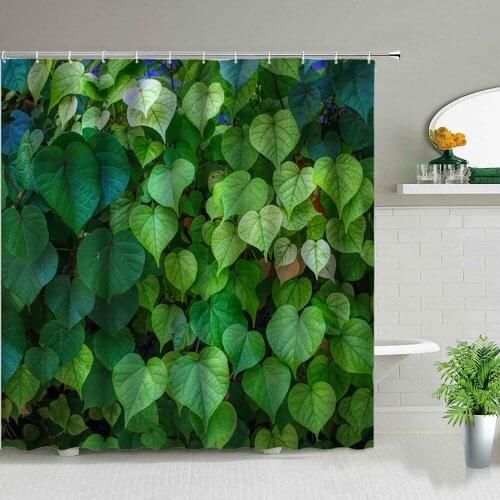 Spring Scenery Plant Green Leaf Fabric Shower Curtain Set Waterproof Polyester Hanging Curtains Home Bathroom Decor with Hooks