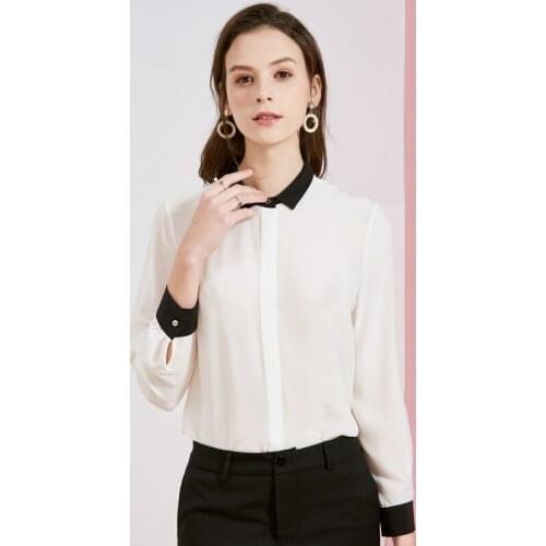 Womens Blouses and Tops Silk white with black collar Office Formal Casual Shirts Plus Large Size Spring Summer Sexy Haut Femme
