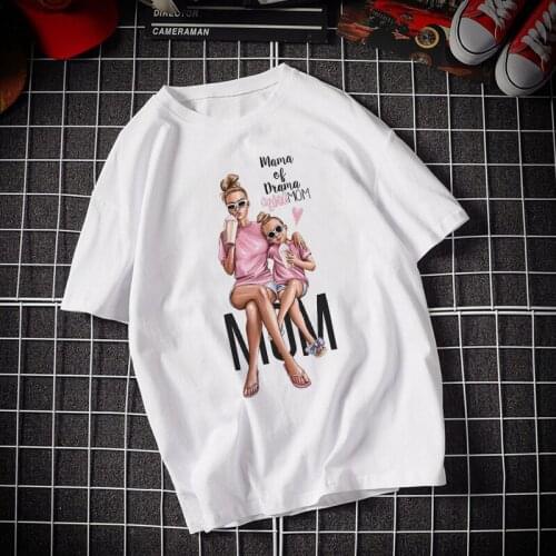 Womens T-shirt 90s Ulzzang Harajuku Graphic Funny Warm mother and son Print T-shirt O Neck Casual Womens Top T-shirt