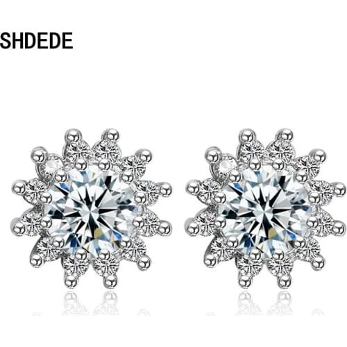 SHDEDE Stud Earrings Women 925 Sterling Silver Cocktail Party Fashion Jewelry Embellished With Crystals From Swarovski -WH117