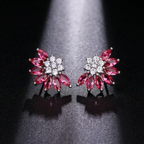 EMMAYA Female Crystal Pink Petals AAA Zircon Stud Romantic Style Earrings For Women Vintage Party Wedding Jewelry