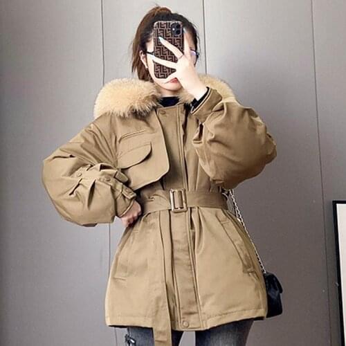 2021 New Winter Women Real Natural Fox Fur Collar White Duck Down Coats Long Female Streetwear Parkas Solid Color Hooded Outwear
