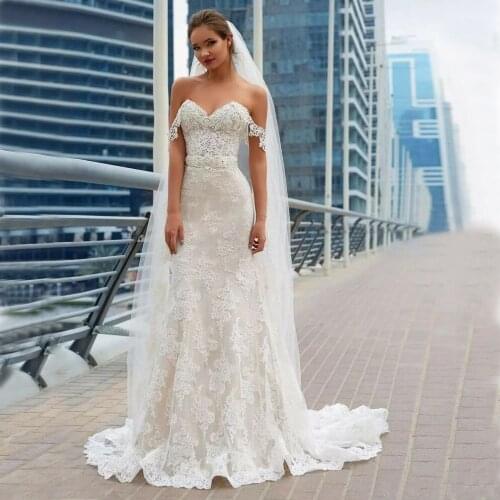 Vestido De Noiva Elegant Sweetheart Appliques Tulle Mermaid Lace Off Shoulder Wedding Dresses 2020