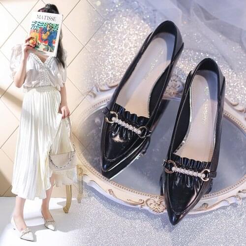 2021 spring and autumn high heels office ladies lotus lace embellished pearl high heels dress