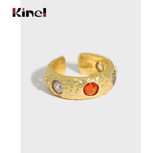 Kinel French Vintage Ring 925 Sterling Silver CZ Finger Rings for Women European 18K Real Gold Plated Fashion Jewelry
