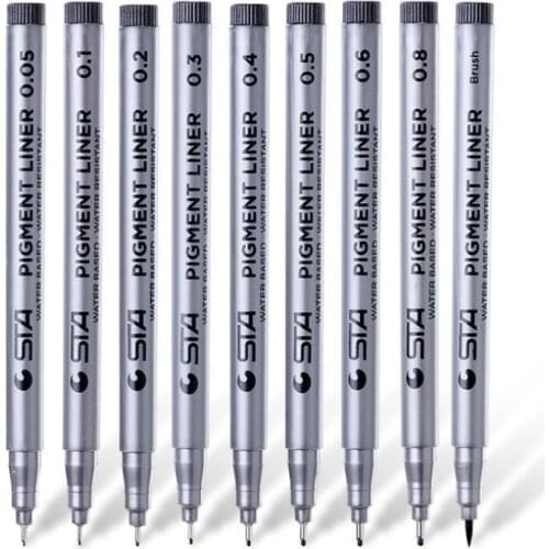 1pc Black micron pen Hook Liner sketch markers Drawing Waterproof Art Supplies Manga Comic Handwriting Brush Pen