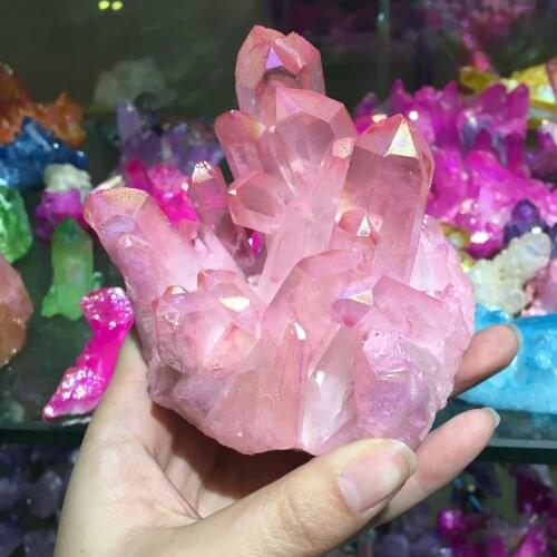 300g Rare beautiful rose flame aura quartz crystal cluster specimen
