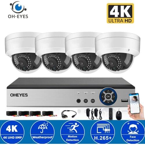 4 Channel CCTV Security Camera System 4K 8MP 4ch DVR Kit H.265 Outdoor Waterproof Dome Camera Video Surveillance System Set 5MP