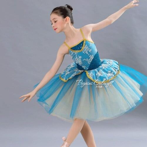 H2697 Girls Ballet Dance Dress Stage Blue Dancewear Children Swan Lake Tutu Dresses Student Professional Performance Clothes