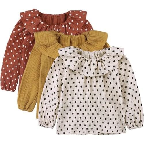Dot blouse toddler Girls clothes cotton long sleeve shirts peter pan collar baby girls princess shirts toddler casual tops