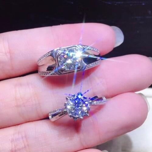 D Color VVS Moissanite Couples Diamond Ring Passed Diamond Test Perfect Cut 925 Sterling Silver Wedding Anniversary Jewelry Gift
