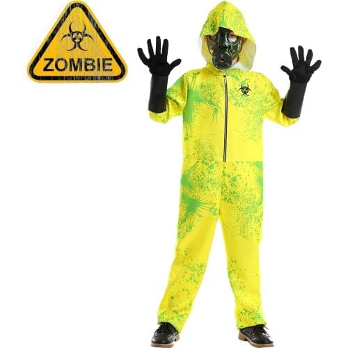 Reneecho Zombie Hazmat Costume For Kids Halloween Costume For Child Radiation Jumpsuit Suit Biohazard Zombie Cosplay