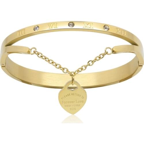 Design Luxury Brand Bracelet Women Hanging Heart Label Forever Love Pulseira Titanium Steel Bangle & Bracelets For Women Jewelry