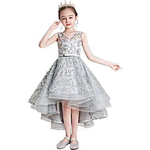 Elegant Party Girl Costume Flower Girls Wedding Dress for 2020 NEW Kids V-neck Embroidery Organza Lace Long Evening Dress
