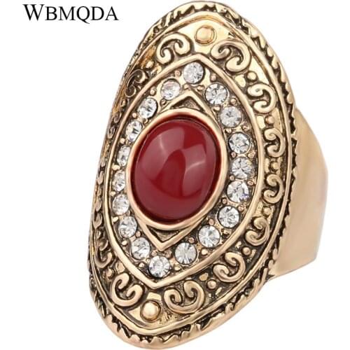 Ethnic Red Stone Crystal Statement Finger Ring Indian Antique Gold Wedding Rings For Women Vintage Jewelry