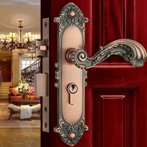 Europen Fashion Brass Golden Interior Solid Wood Panel Handle Lock Rose Golden Bedroom Bookroom Kitchen Wooden Door Lock Modern