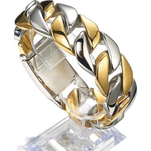 HIP Hop Rock Chain & Link Cuban Huge Heavy Bracelets Silver Color Stainless Steel Curb Bracelet Bangles for Men Jewelry