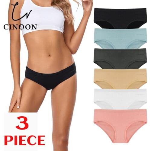 CINOON New WomenS Panties 3Pcs Sexy Lingerie Female Underwear Cotton Solid Briefs Low-Waist Seamless Intimates Set