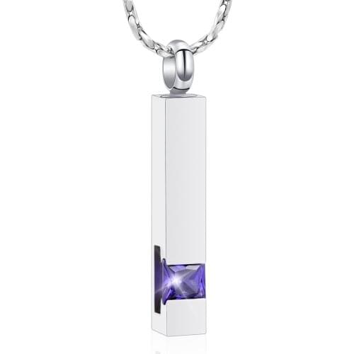 Stainless Steel Cube Memorial Crystal Cremation Bar Urn Jewelry Ashes Holder Necklace Pendant Keepsake Birthstone Series