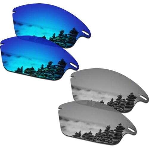 SmartVLT 2 Pairs Polarized Sunglasses Replacement Lenses for Oakley Fast Jacket Ice Blue and Silver Titanium