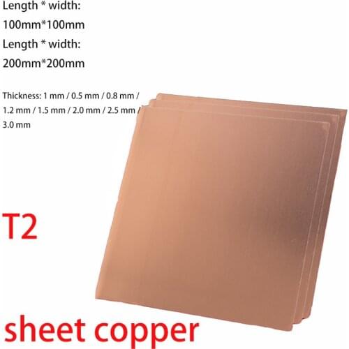 T2 Copper Sheet Plate DIY Handmade Material Pure Copper Tablets DIY Material for Industry Mould or Metal Art 100x100mm