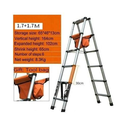 1.7+1.7M Trestle Ladder Multi-function Household Ladder Folding Telescopic Ladder Thickened Engineering Ladder Aluminum Alloy