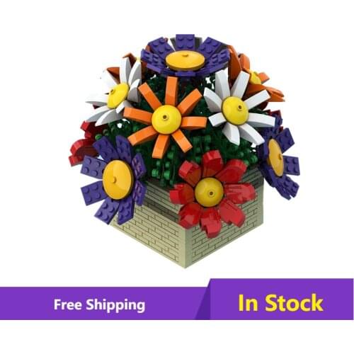 MOC Flower basket building blocks Bouquet Floral Center Piece Blocks Home Decoration Bloom Bricks Model Toys For Girl Gifts