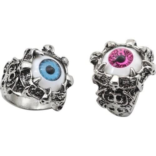 Fashion Temperament Male Ring Classic Retro Skull Inlaid Blue Red Eyeball Shape Alloy Domineering Boy Jewelry Holiday Gift Hot