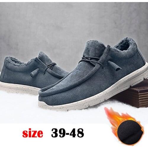 Mens Vulcanized Shoes with Warm Plush Sherpa Style Collar High Quality Black Brown Short Shoes For Men Plus Size 45 46 47 48