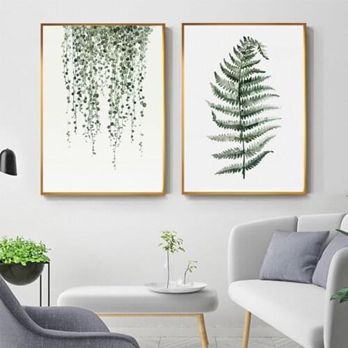 Nordic Style Green Leaf Cactus Canvas Wall Art Painting Fresh Plant Big Print Poster Living Room Dining Room Warm Tableau Salon