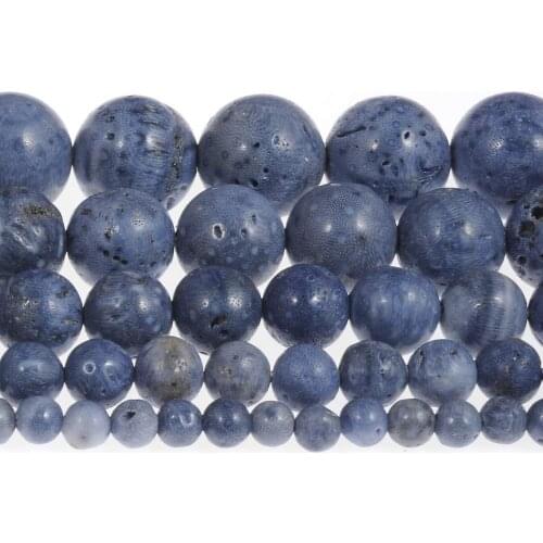 Natural Stone Blue Coral Round Beads Spacer Loose Strand For Jewelry Making DIY Bracelet Necklace Earring Pick Size 6-12mm 15"