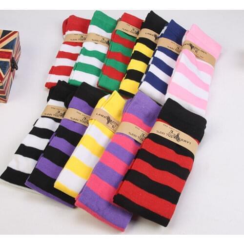 1Pair New Women Girls Over Knee Long Stripe Printed Thigh High Striped Patterned Socks 11 Colors Sweet Cute Warm Wholesale Lot