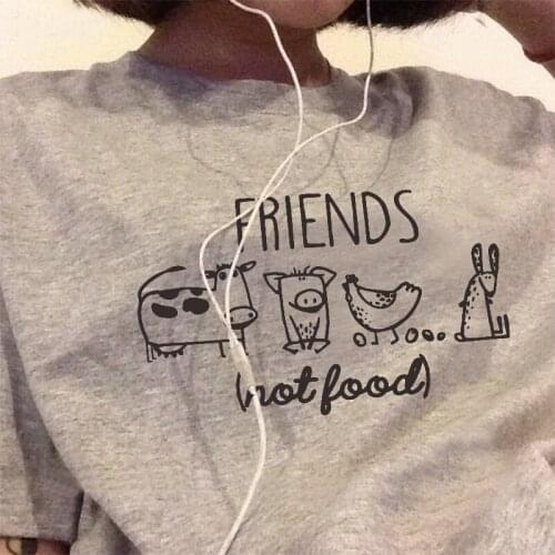 New Women Friends No Food Printing T-Shirt Cute Style Summer Hipster vegan Short Seeve graphic grunge tumblr quote Tee Shirts