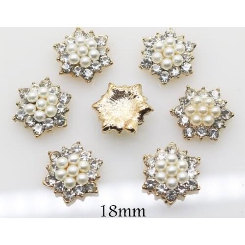 New 10pcs/lot 17mm metal Pearl Rhinestone button Star shape Wedding hair bow garment Flower Center DIY accessories Handcraft