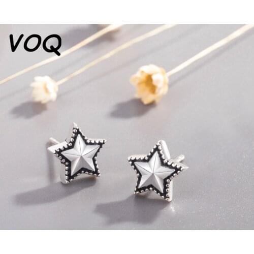 VOQ 925 Sterling Silver Jewelry Cute Retro Star Stud Earrings Female Student Teen Jewelry Gift