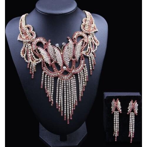 Newest Butterfly Dubai Gold Jewelry Sets for Women 2018 Rhinestone African Jewelry Set Earrings And Necklace Nigerian Wedding