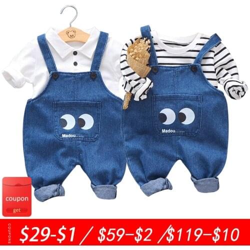 Baby boy clothes spring and autumn new cute cartoon big eye sweater overalls two-piece suit boys casual cotton sweater suit