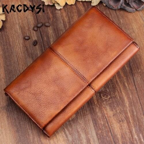 Natural Cowskin Leather Original Handmade Unisex Wallet Soft Mens Wallet Leather Retro Luxury Long Clutch Purse Women Money Clip