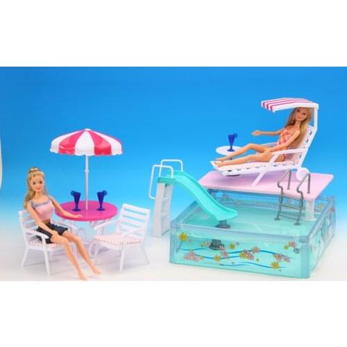 Original for princess barbie beach umbrella chair summer pool furniture set 1/6 bjd doll parasol toy gift