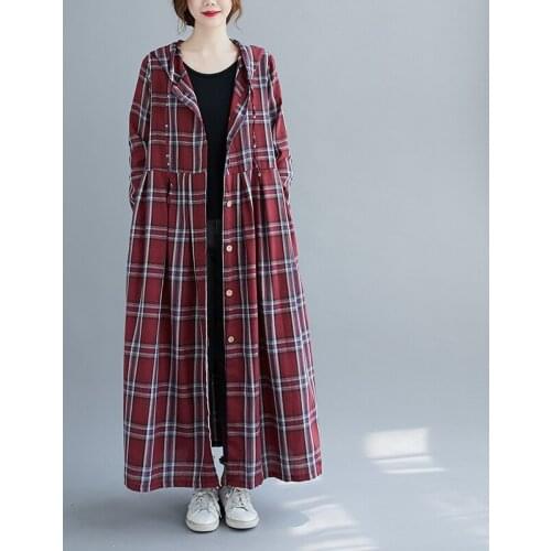 Cotton Linen Coat Spring Autumn Women Cardigan Long-sleeved Hooded Loose Casual Women Long Coat