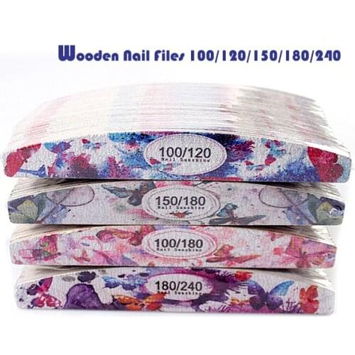 50pcs/Lot Colorful Wooden Nail Files 180/240 Wood Nail Buffer Block 100/180 Strong Stick Emery Board Washable Manicure Nail File