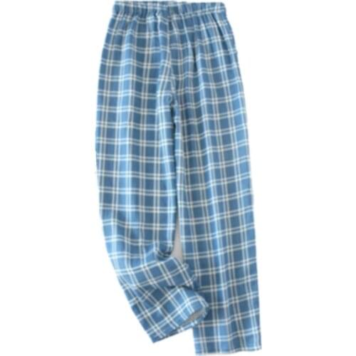 Cotton Plaid Design Pajama Pants for Mens Spring Summer and Autumn Thin Casual Loose Style Pants with Side Pocket Home Trousers