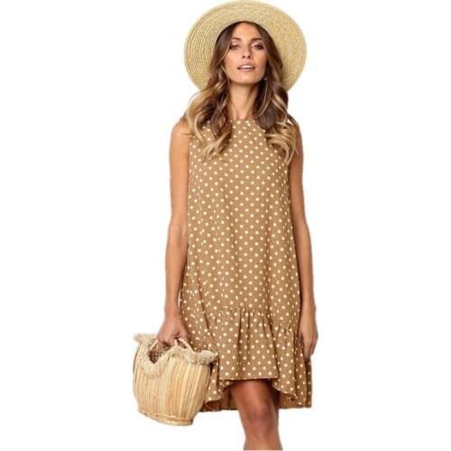 Plus Size Summer Loose Dresses Vestidos New Women Fashion Sleeveless Polka Dot Ruffles Casual Dress Sundress