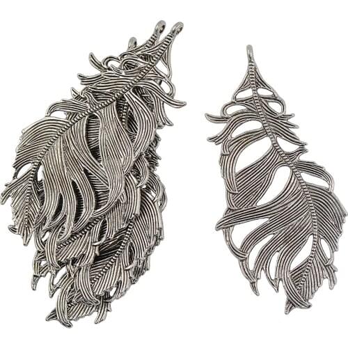 6pcs Large 85x41mm Antique Silver Color Zinc Alloy Feather Charms Pendant Fit Necklace Chain DIY Jewelry Making Bookmark Crafts