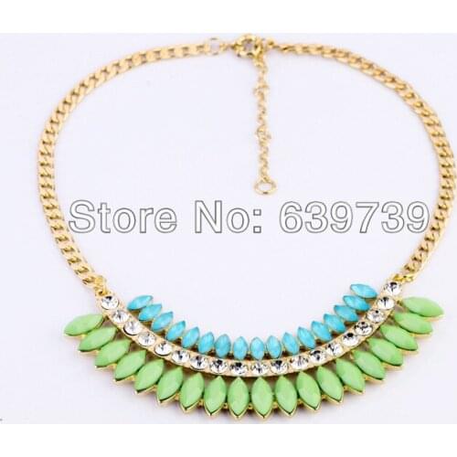 Bulk Price Hawaii Style Plating Zinc Alloy Green Maquise Resin Necklace