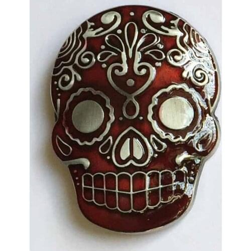 Clear Red Mexican Katrina Skull Belt Buckle SW-BY614 suitable for 4cm wideth snap on belt with continous stock