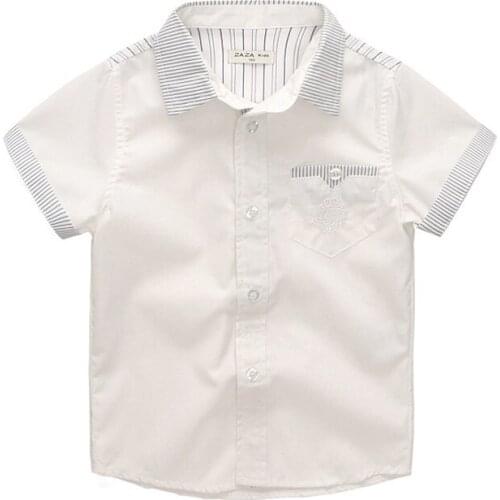 Boys Shirts 2018 Summer Turn-down Collar Children Cotton White Shirts For Boy Short Sleeve Kids Casual Tops BC109